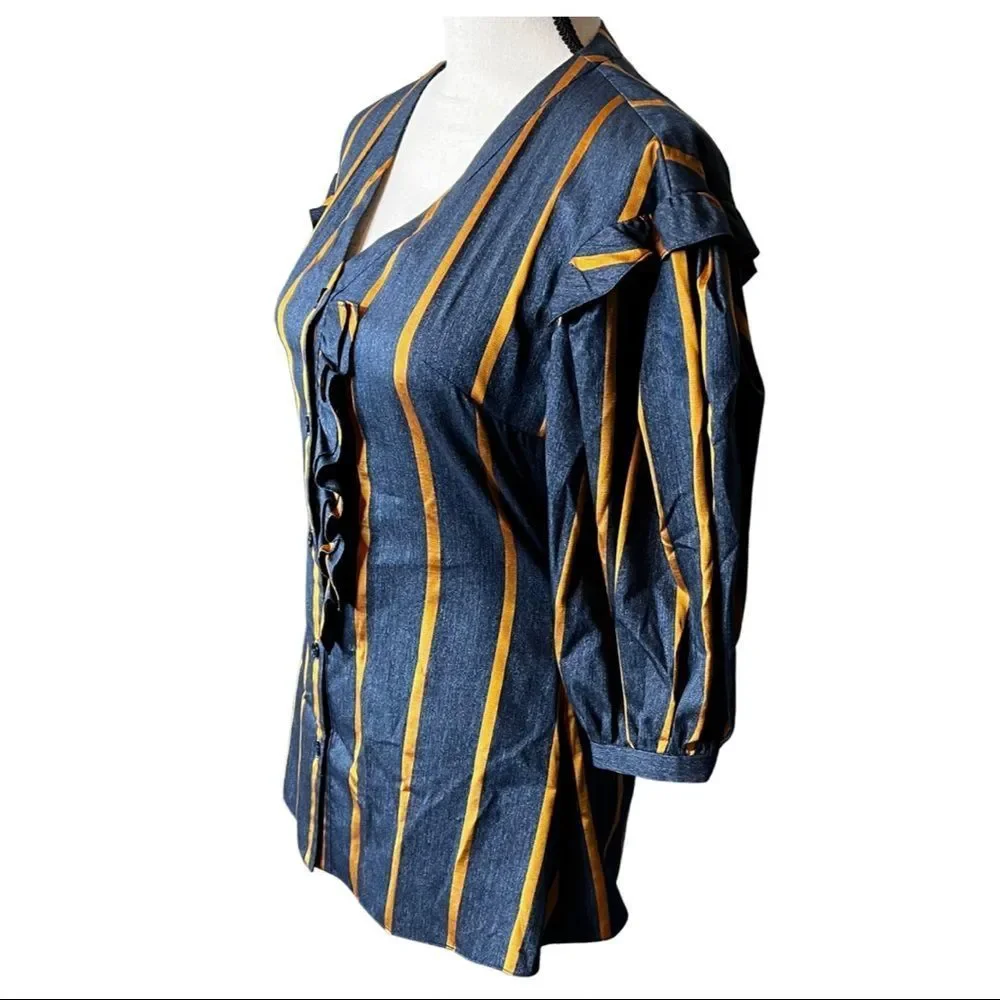 Exaggerated Ruffle Striped Cotton Top - Picture 5 of 10